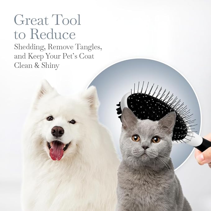 Fuller Brush 2-in-1 Double-Sided Pet Brush - Electroplated Round-Ended Steel Pins Positioned Into a Flexible Cushion on One Side &amp; Nylon Bristles - Remove Shedding - Tool For Grooming Dogs &amp; Cats