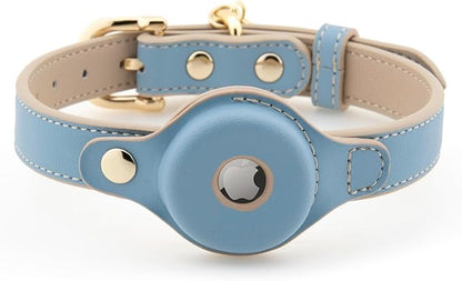 Cupertino Dog Collars, Harnesses &amp; Leashes Made from Vegan Leather with Dog Tracker Device Holder Adjustable Dog Collar - Color Blue, Medium