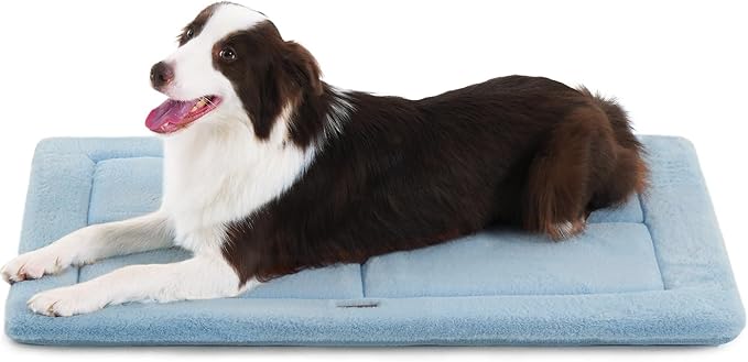 Made4Pets Dog Crate Pad Bed for Large Dogs, Washable &amp; Reversible, Anti-Slip Kennel Mat for Cozy Sleeping, Soft Fluffy Dog Bed for Indoor &amp; Outdoor Use, 36"x27", Blue