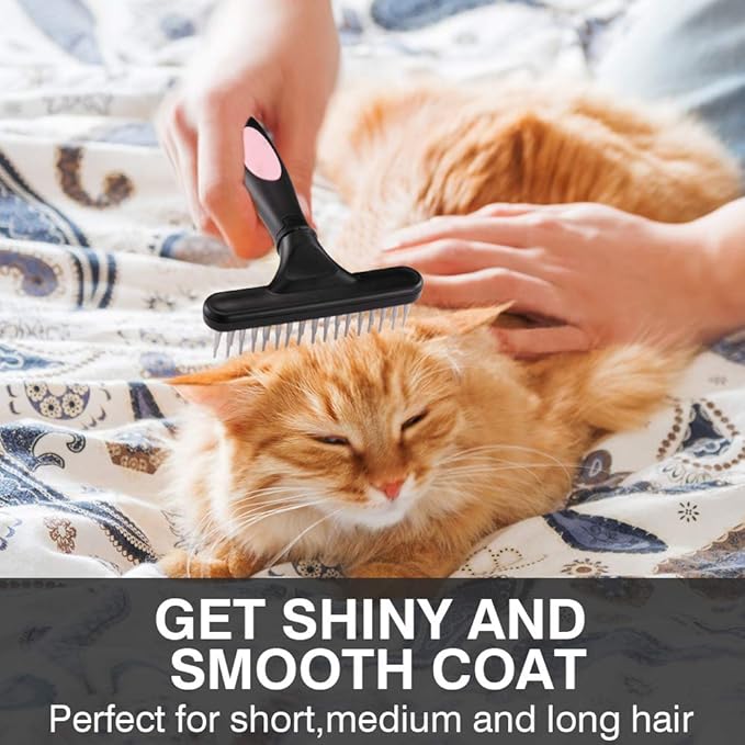 Pet Grooming Rake - Double Row Pins Shedding and Dematting Undercoat Rake Comb for Dogs, Cats, Matted, Short, Long Hair Coats - Safe Grooming &amp; Deshedding Brush - Comb Out Mats &amp; Tangles Easily