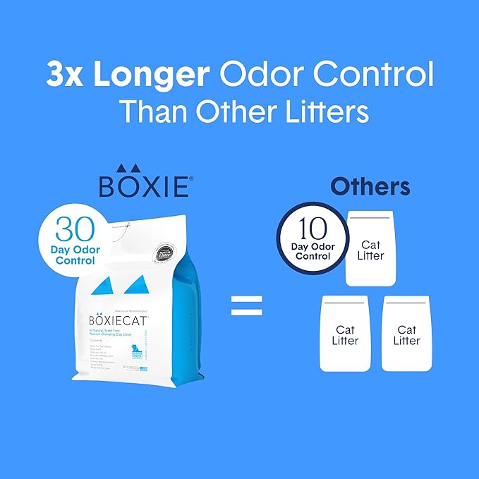 Boxie® Unscented 30 Day Odour Control Clumping Clay Cat &amp; Kitty Litter 40 lb, 99.9% Dust-Free, Hard Flat Top® Clumps, No Fragrances No Fillers, Long-Lasting, Easy to Scoop