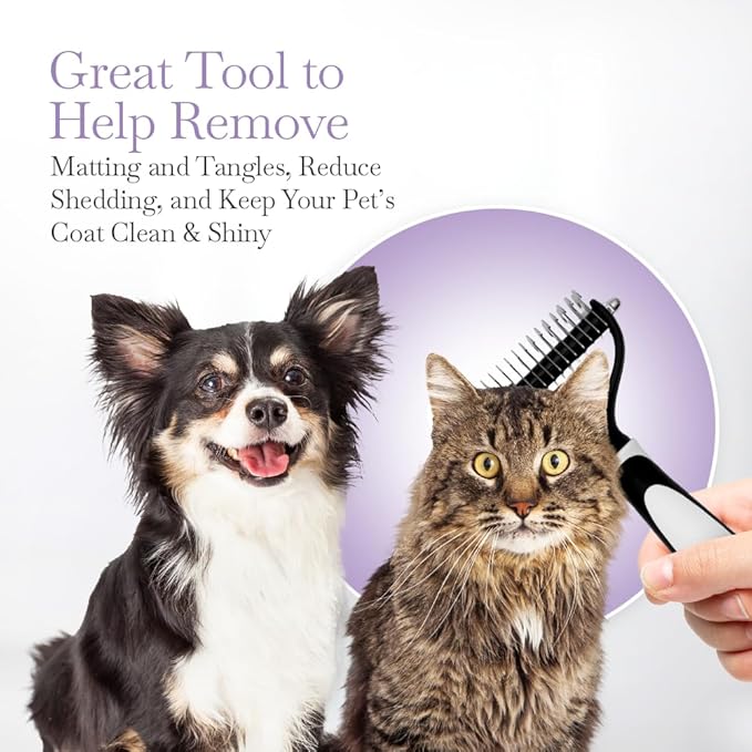 Fuller Brush Dual-Head Dematting Pet Comb - Stainless Steel Teeth with Slightly Sharp Edges - 7 Narrow-Gap &amp; 9 Wider-Gap on Other Side - Use to Remove Stubborn Fur &amp; For Grooming Dogs &amp; Cats