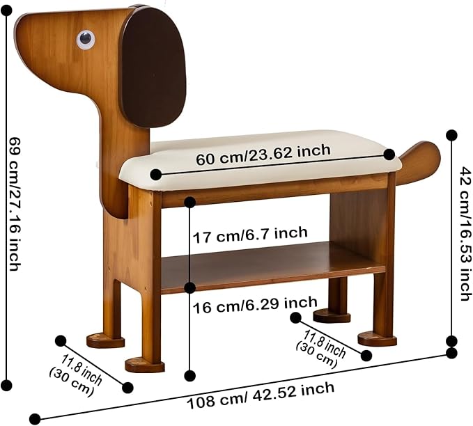 latifolia Puppy Shoe Bench, 2-Tier Solid Wood Entryway Organizer, Cute Pet-Shaped Shoe Bench for Hallway &amp; Living Room,(23.62 inch)