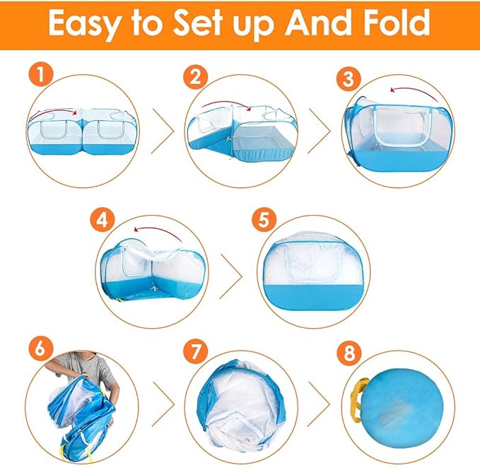 Lukovee Small Animals Playpen, Chicken Pen with Escape-Proof Detachable Bottom &amp; 4 Zipper Doors, Breathable Foldable Portable Large Chicken Run Coop for Puppy Duck Kitten Rabbits Outdoor Yard (Blue)