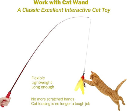 11PCS Cat Feather Toys Refills, 10PCS Feathers and 1PC String, Interactive Cat Wand Toy Replacement for Bored Indoor Adult Cats &amp; Kittens