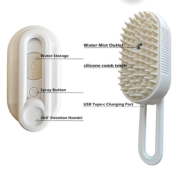 Cat Steam Brush for Shedding, Steam Brushes for Indoor Cats, 4 In 1 Rechargeable Cat Grooming Brush,Anti-Static, Massage, Cleaning, Shedding &amp; Combing