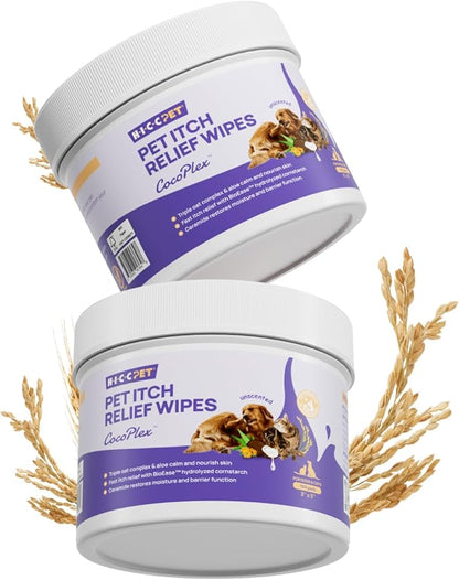 HICC PET Itch Relief Wipes for Dogs &amp; Cats, Rapidly Relieves Itching, Soothes Hot Spots and Skin Irritations Hypoallergenic Hot Spot Treatment Wipes, Skin Soother for Dogs - 200 Count