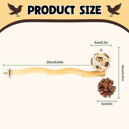 Bird Toys Perch Stand for Cage with Pine Cones, Natural Parrot Toys, Small Chewing Sticks Toys Bird Cage Accessories for Conures Parakeets Cockatoo African Grey Parrots (1PCS)