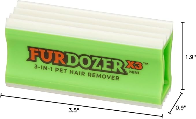 FurDozer X3 MINI Pet Hair Remover &amp; Auto Detailing Tool - Cat &amp; Dog Hair Remover for Carpets, Car Interiors, Couches, Bedding, &amp; Pet Furniture - Reusable Pet Hair Removal Tool for Dog Fur &amp; Lint, 3.5"