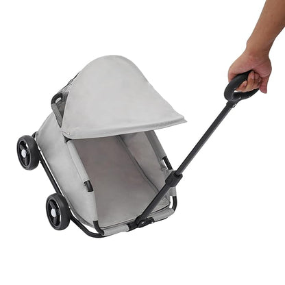 Small Dog Stroller, Pe4-Wheel Portable Dog &amp; Cat Stroller with Semi-Open Design, Foldable Pet Cart with Canopy for Small Dogs or Cats Weighing Less Than 15.43 Pounds (Grey)