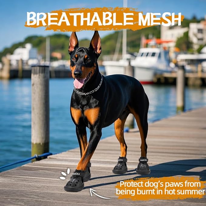 JZXOIVA Dog Shoes for Hot Pavement, Dog Booties for Small Dogs, Breathable Dog Boots &amp; Paw Protectors, Adjustable Non-Slip Dog Rain Booties, Waterproof Pets Sandals for Beach Black Size 2