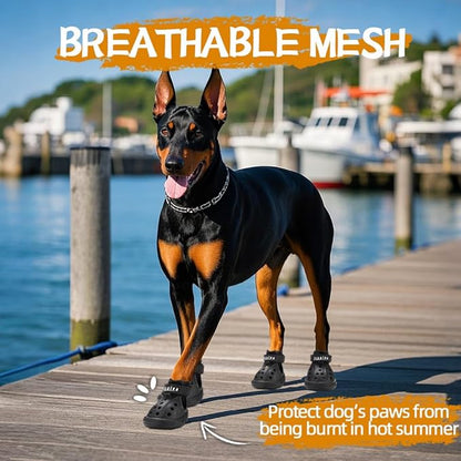 JZXOIVA Dog Shoes for Hot Pavement, Dog Booties for Large Dogs, Breathable Dog Boots &amp; Paw Protectors, Adjustable Non-Slip Dog Rain Booties, Waterproof Pets Sandals for Beach Black Size 9