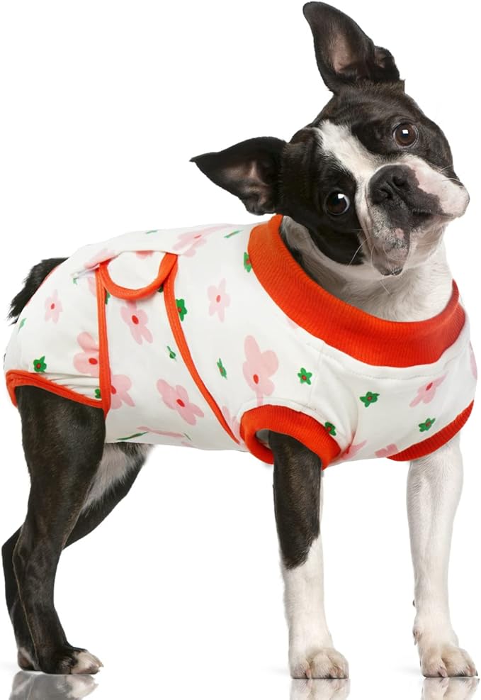 FUAMEY Recovery Suit for Dogs After Surgery,Soft Breathable Dog Bodysuit E-Collar &amp; Cone Alternative Surgical Suit,Male Female Dog Neuter Spay Suits Anti Licking Wounds Onesie Red Flower XXL
