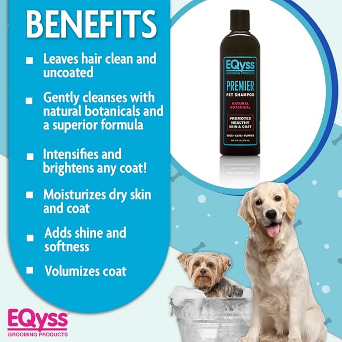 EQyss Premier Pet Shampoo - Cleanses &amp; Moisturizes Coat, Adds Volume, Intensifies Colors, Residue-free Finish - For All Dogs, Cats, Puppies (16 oz)