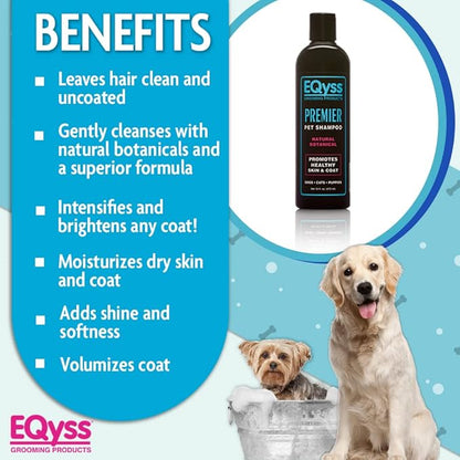 EQyss Premier Pet Shampoo - Cleanses &amp; Moisturizes Coat, Adds Volume, Intensifies Colors, Residue-free Finish - For All Dogs, Cats, Puppies (16 oz)