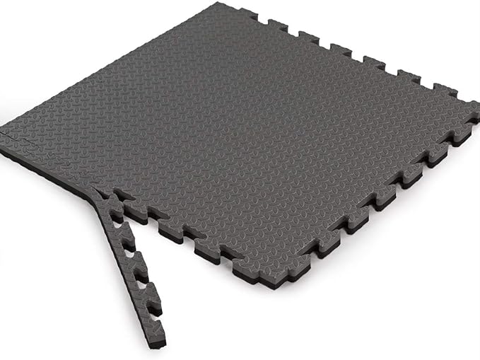 Xspec 1" Extra Thick 48 sq ft Reversible EVA Gym Foam Floor Mat Tiles (24" x 24"), Steel Pattern, 12 pcs, Black &amp; Grey
