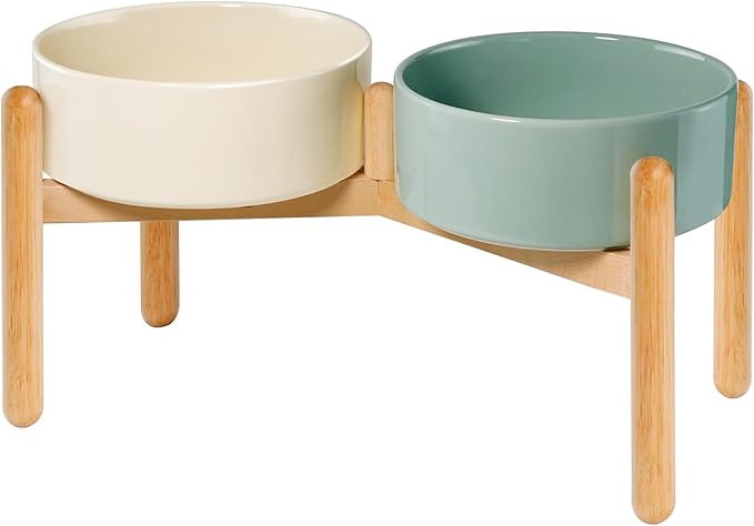 Wordcam Raised Ceramic Dog Bowls with Stand,Elevated Dog Dish, Pet Food and Water Feeder Set for Large Sized Dogs(9.4&