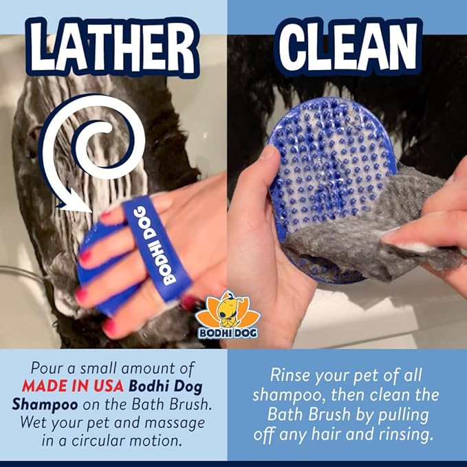 Bodhi Dog Shampoo Brush - Pet Grooming &amp; Bath Supplies for Dogs and Cats - Bath Brush for Long &amp; Short Hair - Premium Scrubber for Shower, Bathing &amp; Massage (One Pack, Blue)