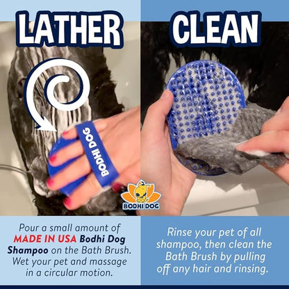 Bodhi Dog Shampoo Brush - Pet Grooming &amp; Bath Supplies for Dogs and Cats - Bath Brush for Long &amp; Short Hair - Premium Scrubber for Shower, Bathing &amp; Massage (One Pack, Blue)