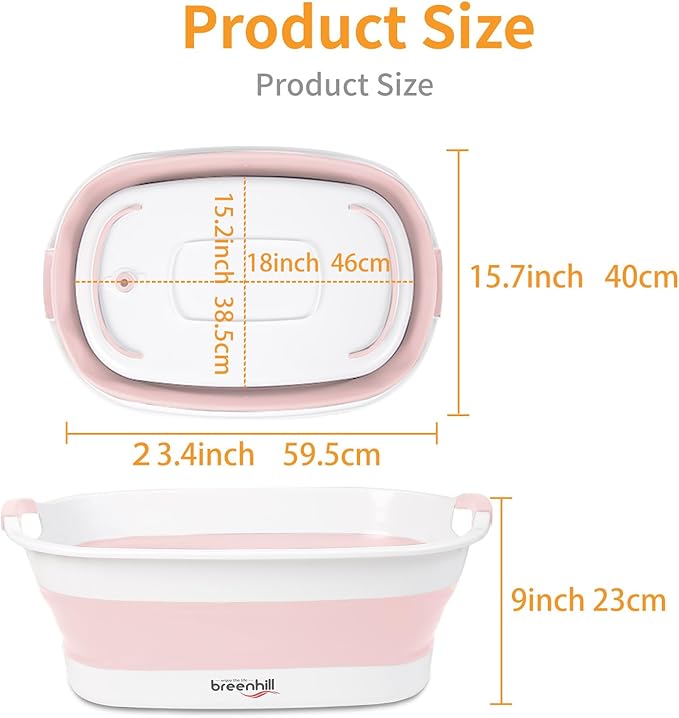 Collapsible Dog Bath Tub for Small Dogs &amp; Cats, Portable Puppy Bath Tub with Water Drain Plug, Space Saving Foldable Pet Bathtub for Indoor &amp; Outdoor Use, Pink