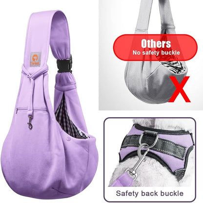Tomkas Small Dog Sling Carrier - Zipper Pocket &amp; Adjustable Strap - for 3-10 lbs Pets(Light Purple)