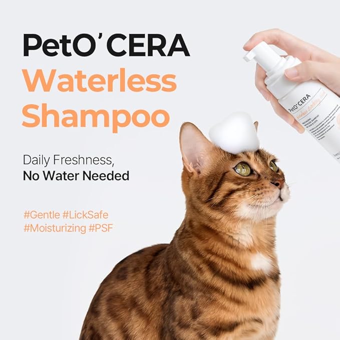 PetO’Cera Waterless Shampoo for Dogs &amp; Cats–No Rinse Foam, Lick-Safe, Itch Relief, Detangles &amp; Moisturizes, Hypoallergenic, Vet-Approved, 5.07oz/150ml