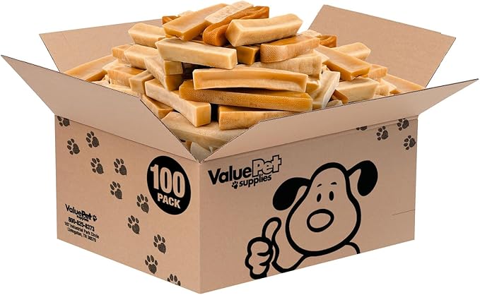ValueBull Himalayan Yak Cheese Dog Chews, Medium, 100 ct Wholesale Pack - Long Lasting for Aggressive Chewers, All Natural, Healthy &amp; Safe, Low Odor Nepal Yak Milk Chews