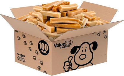 ValueBull Himalayan Yak Cheese Dog Chews, Medium, 100 ct Wholesale Pack - Long Lasting for Aggressive Chewers, All Natural, Healthy &amp; Safe, Low Odor Nepal Yak Milk Chews