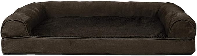 Furhaven Cooling Gel Dog Bed for Large/Medium Dogs w/ Removable Bolsters &amp; Washable Cover, For Dogs Up to 55 lbs - Plush &amp; Suede Sofa - Espresso, Large