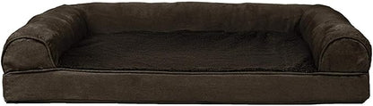 Furhaven Cooling Gel Dog Bed for Large/Medium Dogs w/ Removable Bolsters &amp; Washable Cover, For Dogs Up to 55 lbs - Plush &amp; Suede Sofa - Espresso, Large