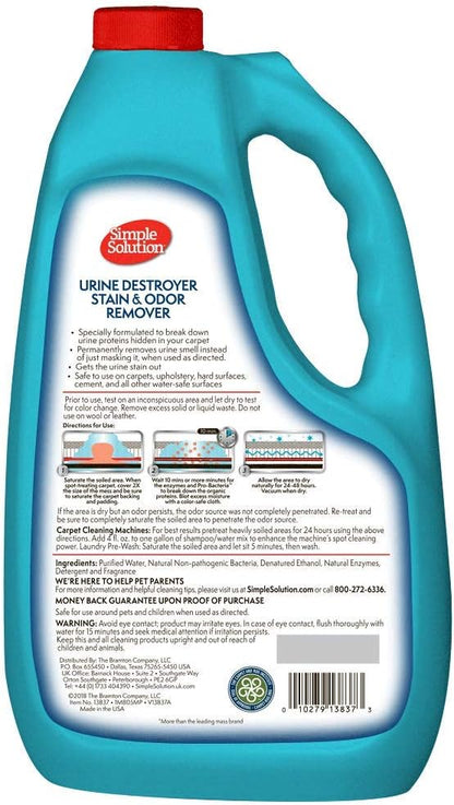 Simple Solution Urine Destroyer for Pets, Strong Odor, Enzyme Pet Odor Eliminator for Home, Floor Cleaner, Stain Remover for Cats &amp; Dog Pee, Cat Urine Destroyer, Carpet Cleaner Spray, 1 Gallon
