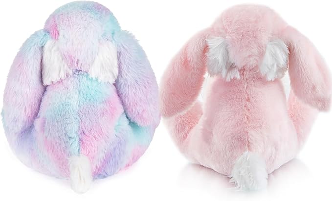 My OLi Bunny Stuffed Animal Pack of 2 Plush Rabbit 7in Stuffed Bunny with Floppy Ear Bedtime Friend Soft Toy Gifts for Girls Boys Kids, Pink &amp; Rainbow
