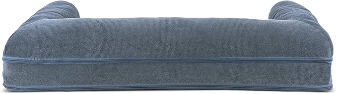 Furhaven Cooling Gel Dog Bed for Large/Medium Dogs w/ Removable Bolsters &amp; Washable Cover, For Dogs Up to 55 lbs - Sherpa &amp; Chenille Sofa - Orion Blue, Large