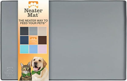 Neater Pet Brands Neater Mat Pet Mats for Food and Water, Cat &amp; Dog Bowl Mat Waterproof Silicone, Feeding Tray, Dog Food Mats for Floors, Placemat w/Raised Edge for Under Bowls, 16” x 10”, Grey