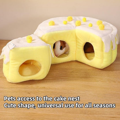 Cozy Cake Hamster House - Soft Plush Hideout &amp; Tunnel Bed for Guinea Pigs, Syrian Hamsters, and Small Animals - Adorable, Warm &amp; Washable Hideaway for All Seasons, Perfect Cage Accessory