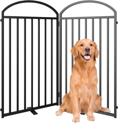 2 Panles Full Matel Freestanding Dog Gates with Door, 48"Extra Wide 36"Tall Free Standing Dog Pet Gate for Indoor &amp; Outdoor. Foldable Pet Fences for Doorways, House, Stairs, Porch, Deck, Yard