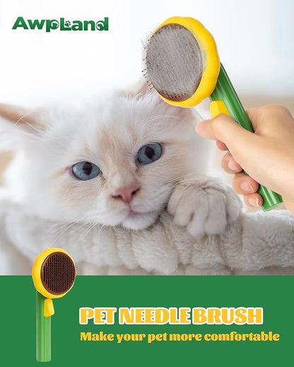 Self-Cleaning Dog &amp; Cat Slicker Brush, Skin Friendly Deshedding Grooming Tool for Long or Short Haired Dogs Cats Rabbits, Dog Shedding Brush with Release Button-Sunflower
