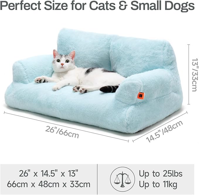 MEWOOFUN Cat Bed for Indoor Cats, Washable Dog Beds for Small Dogs &amp; Cats, Fluffy Cat Couch with Non-Slip Bottom (Blue, 26.0" L x 19.0" W x 13.0" Th)
