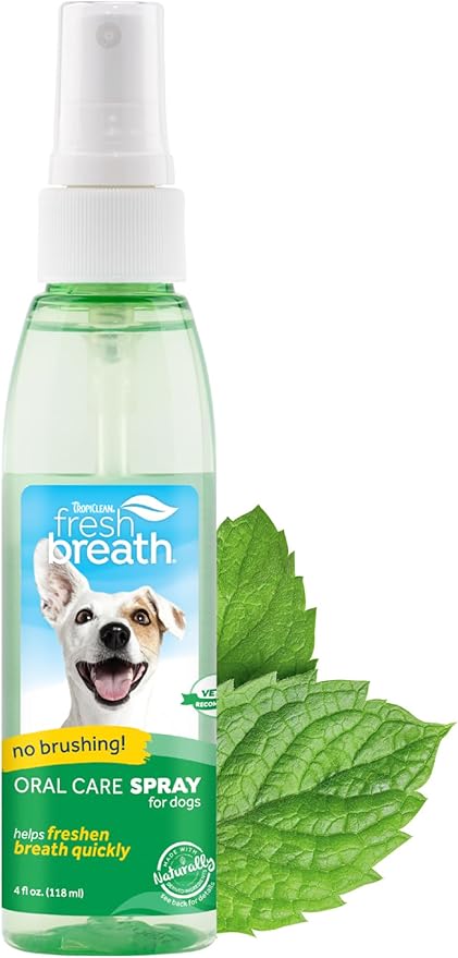 TropiClean Fresh Breath Oral Care Spray for Dogs &amp; Cats | Dog Breath Spray | Mint Breath Freshener | Pet Bad Breath Treatment | Made in The USA | 4 oz