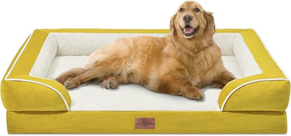 Comfort Expression Orthopedic XL Dog Beds, Waterproof Extra Large Dog Bed with Bolster, Washable Dogs Bed Sofa with Removable Cover &amp; Non-Slip Bottom(X-Large,Spicy Mustard)