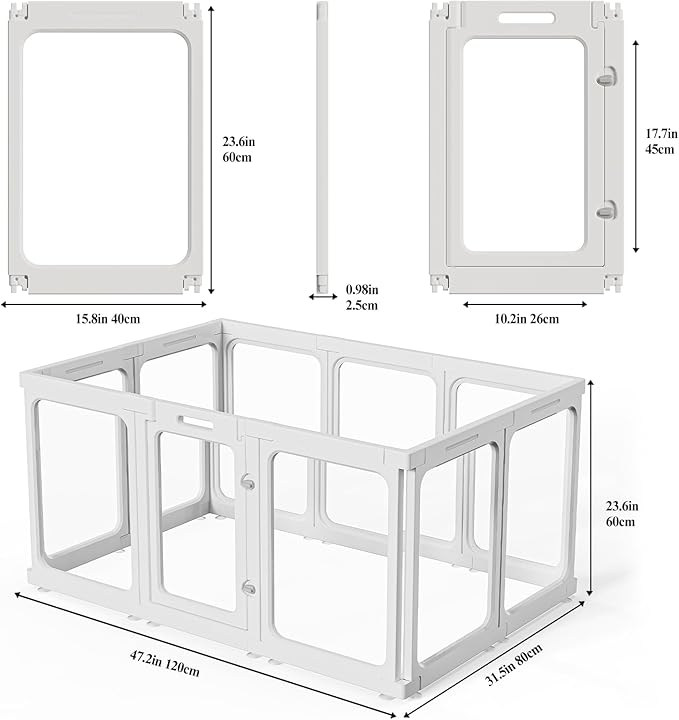 Clear Acrylic Dog Playpen with Door, for Puppy Cat Rabbit Transparent Pet Pen, Dog Playpen Indoor, Dog Fence, Easy Assemble &amp; Cleaning Dog Pen for Small &amp; Medium Dogs (23.6“ Height, 10PCS)