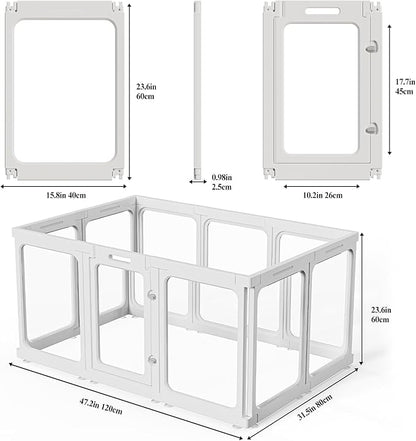 Clear Acrylic Dog Playpen with Door, for Puppy Cat Rabbit Transparent Pet Pen, Dog Playpen Indoor, Dog Fence, Easy Assemble &amp; Cleaning Dog Pen for Small &amp; Medium Dogs (23.6“ Height, 10PCS)