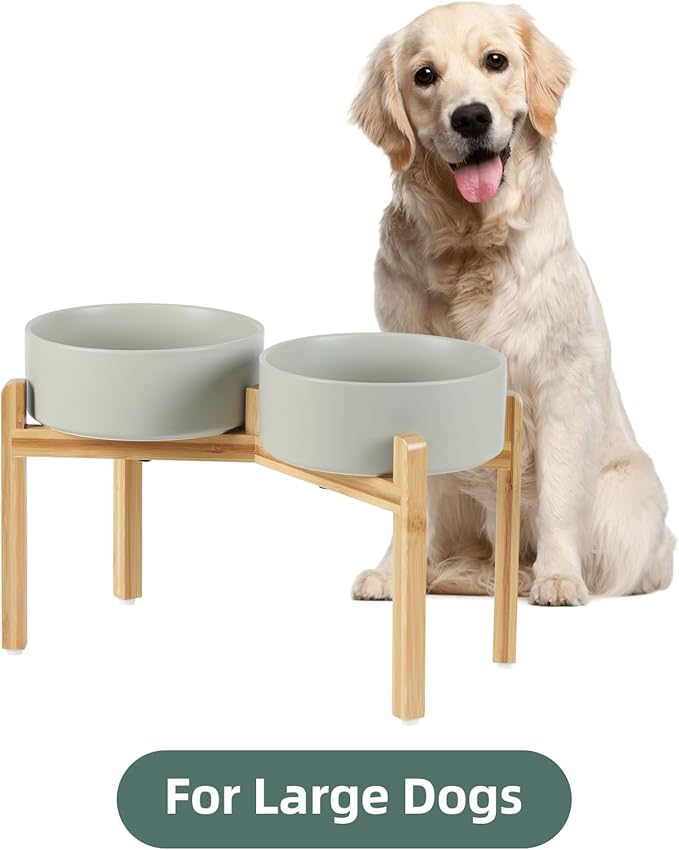 Ceramic Raised Double Bowls Set with Stand, Food &amp; Water Bowls for Large Breed Dogs, Weighted Dog Dishes, Pet Bowl(8.2&