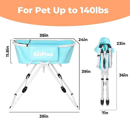 Elevated Portable Dog Bathtub, 5 Height Adjustable Dog Washing Station for Pet Shower and Grooming Foldable Bathing Tub with Storage &amp; Anti-Slip Design for Small Large Dogs Cats