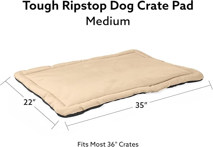K9 Ballistics Tough Ripstop Dog Crate Pad - Durable &amp; Machine Washable with Non-Skid Bottom and 120-Day Warranty, Fits 36" Wire Crates - Medium, Sandstone