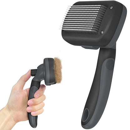 Self-Cleaning Deshedding Brush for Dogs &amp; Cats - Skin-Friendly Grooming Tool with Hair Brush for Long and Short Haired Pets, Grey