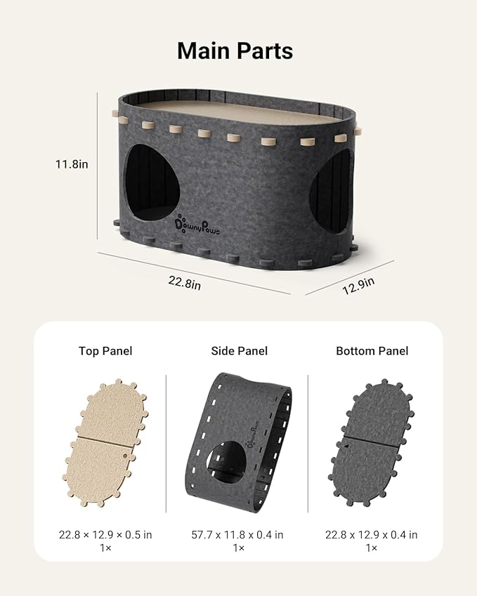 DownyPaws Cat House for Indoor Cats, Cat Bed Cave for Multiple &amp; Large Cats Up to 22 Lbs, Scratch Resistant Peekaboo Cat Caves, Foldable Tunnel Enclosed Bed, PeekaPurr, Sesame Gray