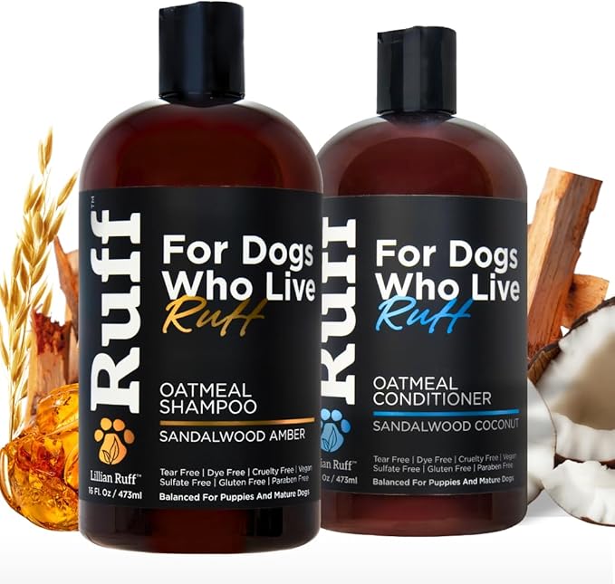 Ruff by Lillian Ruff Oatmeal Dog Shampoo &amp; Conditioner with Aloe &amp; Coconut Oil | Relieves Itching &amp; Hot Spots | Moisturizing &amp; Deodorizing | Safe for Puppies | USA Made