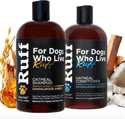 Ruff by Lillian Ruff Oatmeal Dog Shampoo &amp; Conditioner with Aloe &amp; Coconut Oil | Relieves Itching &amp; Hot Spots | Moisturizing &amp; Deodorizing | Safe for Puppies | USA Made