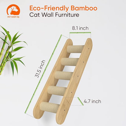 Wall-Mounted Cat Furniture for Climbing - Indoor Wooden Floating Shelves, Perches, Hammock, Bed, Bridges, and Walkways